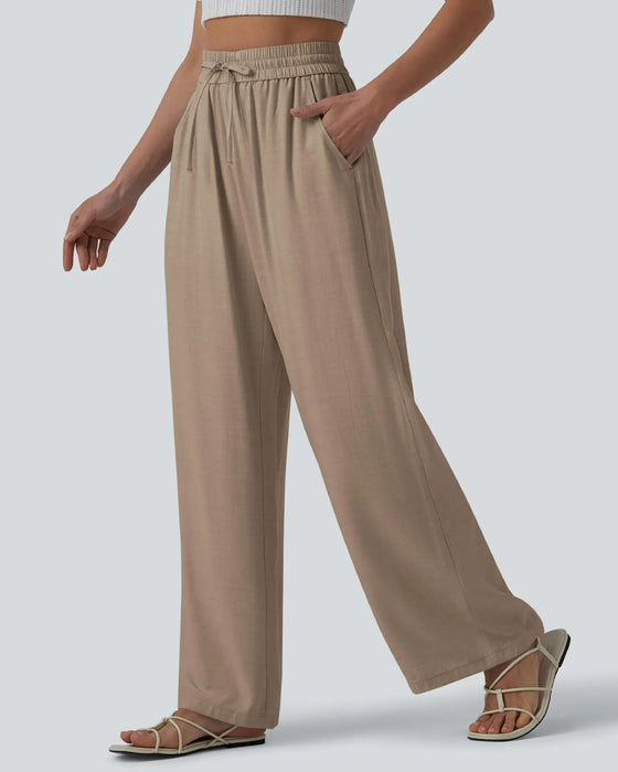 Bukser Elastisk Talje Bred Ben Bind Casual