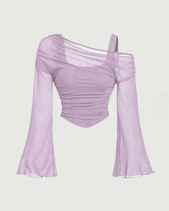 Bluse Net Rynket Lang Ærme Cami