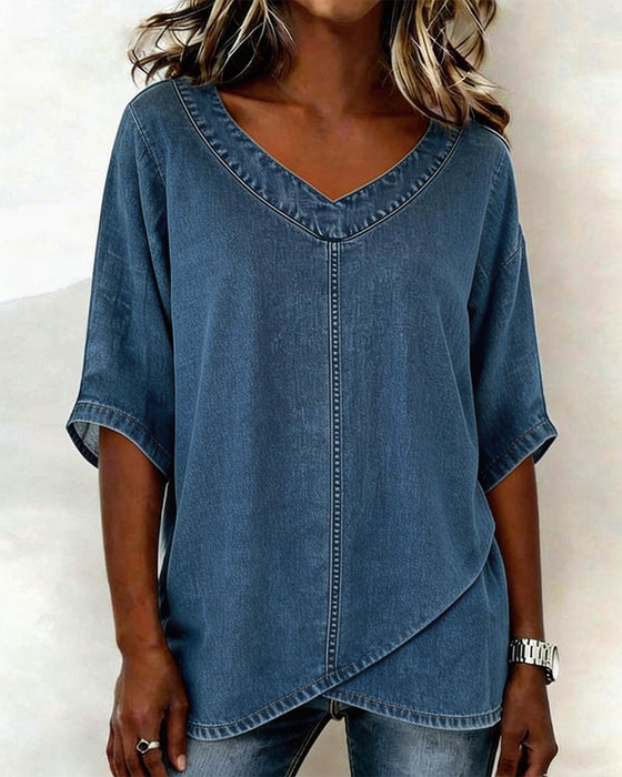 Top V-Udskæring Afslappet Denim