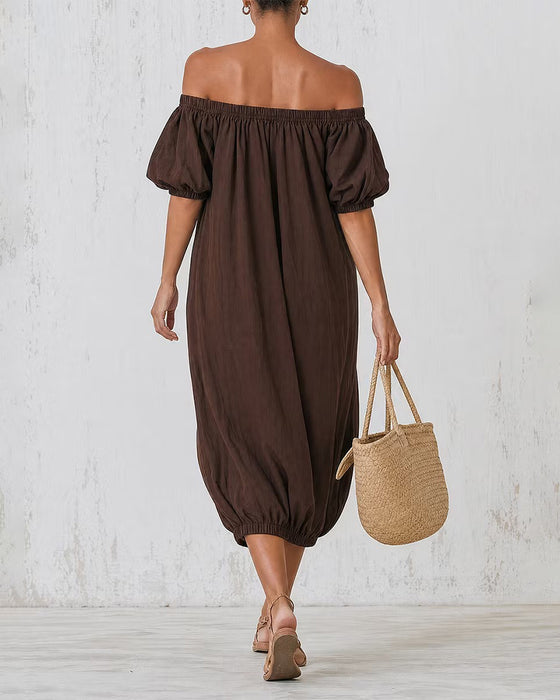 Kjole Off-Shoulder Bobble Ærme Lomme
