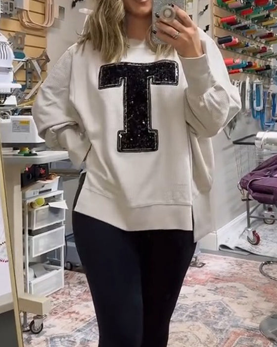 Sweatshirt T-Design Paliet Broderet Rund Hals