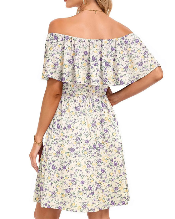 Kjole Blomstret Off-Skulder Midi