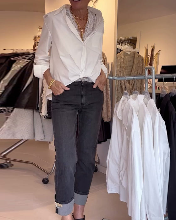 Skjorte Og Blonder Inner Sæt Opslag Ensfarvet Langærmet