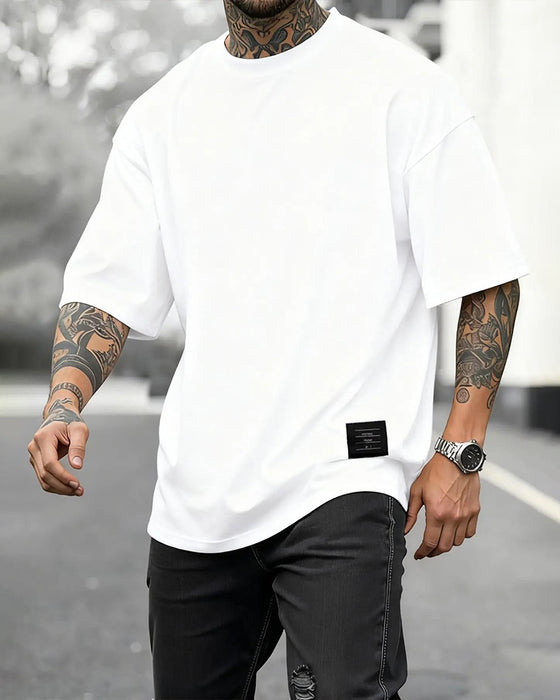 T-Shirts Rund Hals Løs Vævet Mærkat