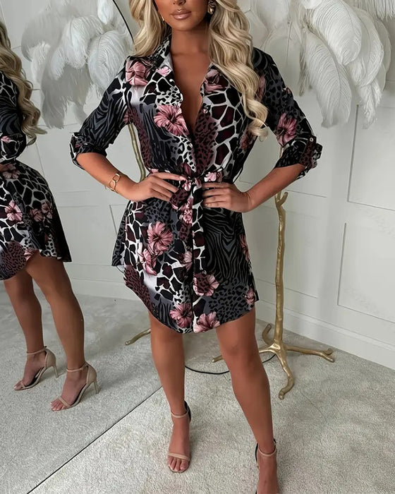 Skjortekjole Leopard Blomstertryk