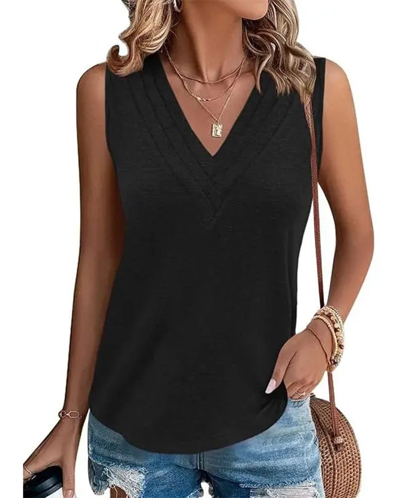 Tank Top Dobbelt V-Hals Ærmeløs Casual