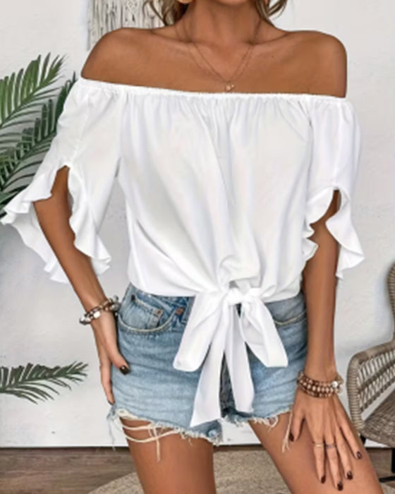 Bluse Off-Shoulder Sløjfe Klokkeærme