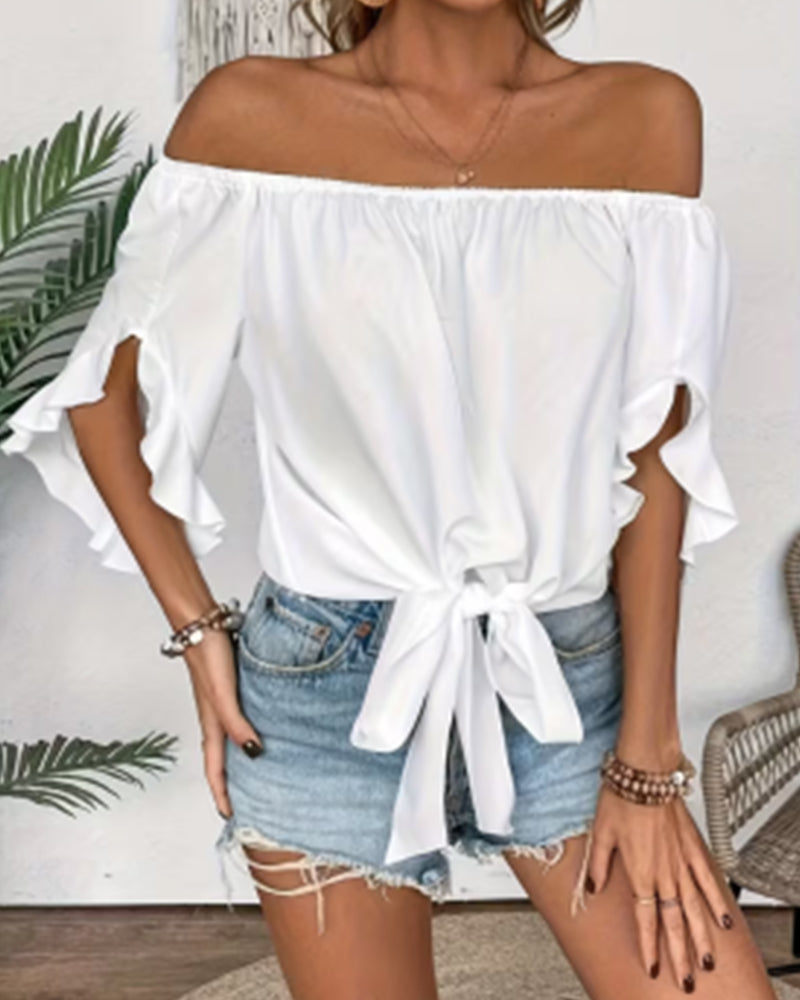 Bluse Off-Shoulder Sløjfe Klokkeærme