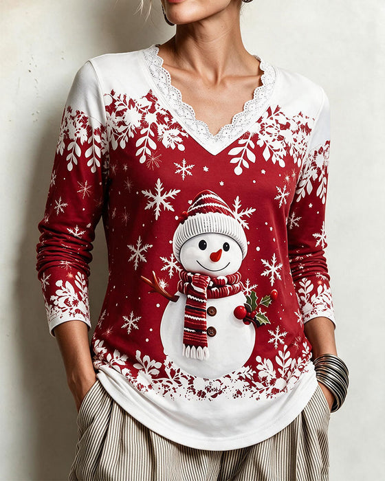 Top V-Hals Blondekant Julestil