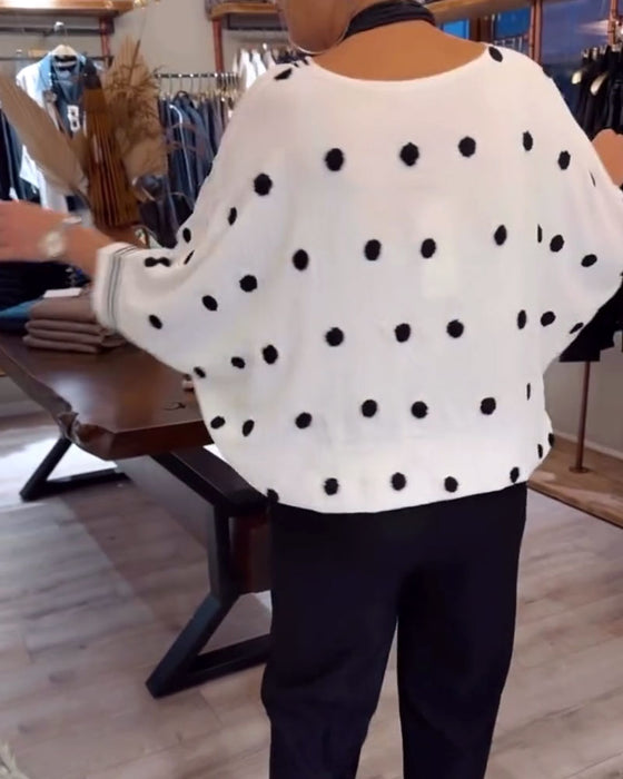 Bluse V-hals Polka Dot Løs