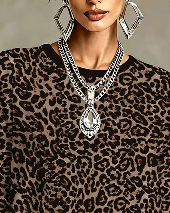 Top Leopard Lang Ærme Rundhalset