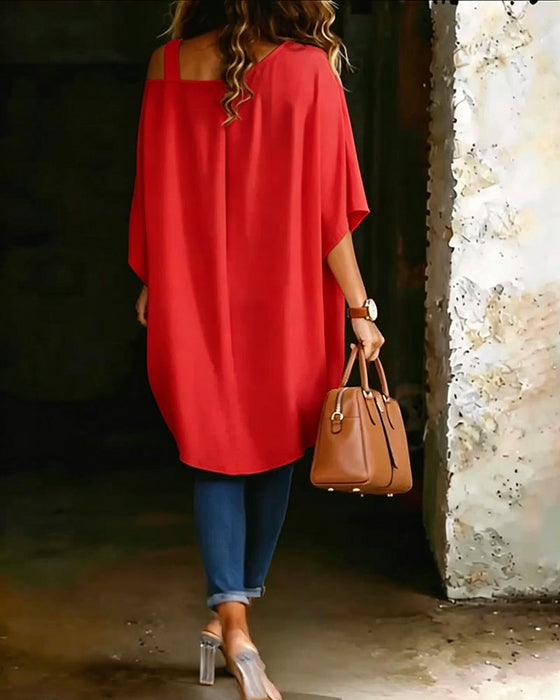 Bluse Asymmetrisk Cold Shoulder Ensfarvet Afslappet