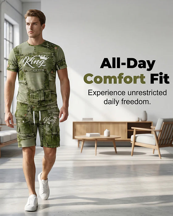 Herresæt Med Rundhalset Monogram-T-Shirt Og Snoretræksshorts