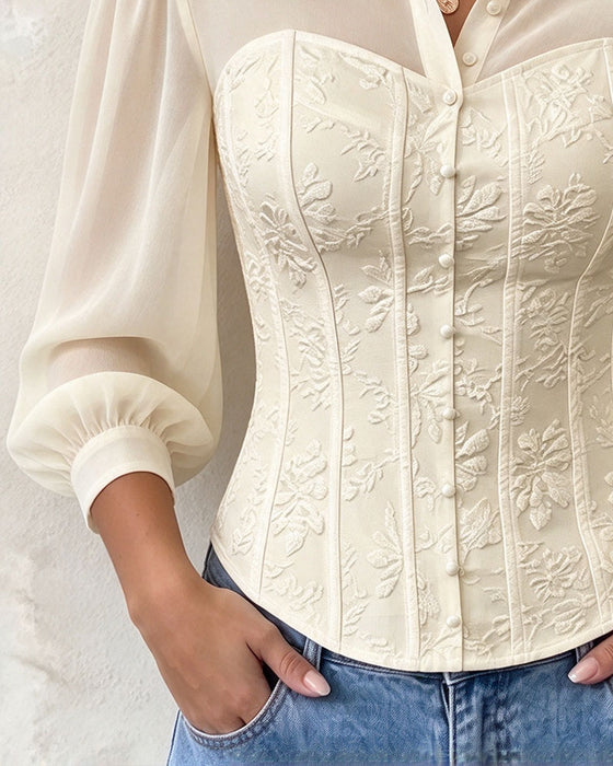 Bluse Slag Knappet Talje Slim Fit