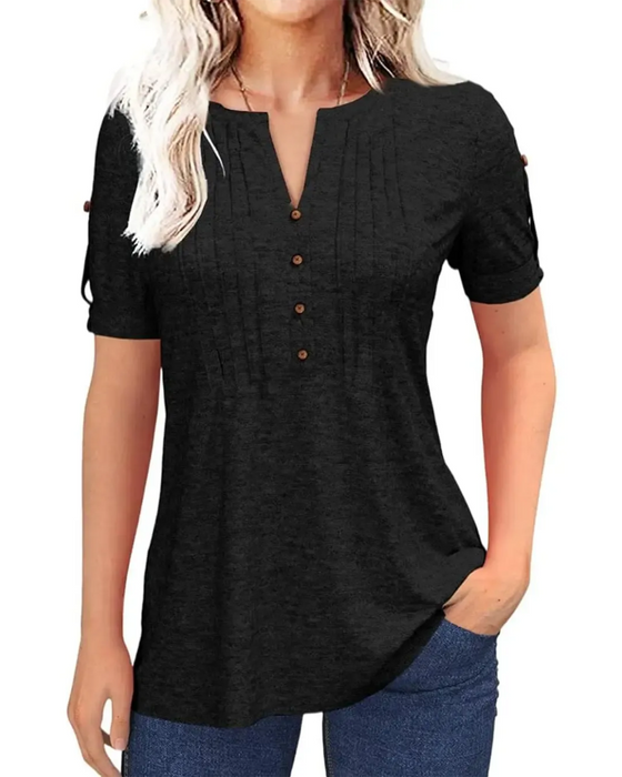 T-Shirt Plisseret Henley Kort Ærme