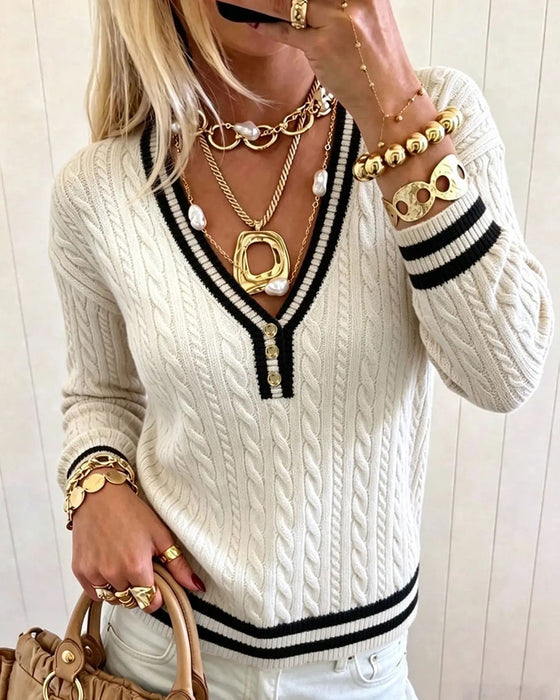 Pullover Kontrastkant V-Hals Sweater