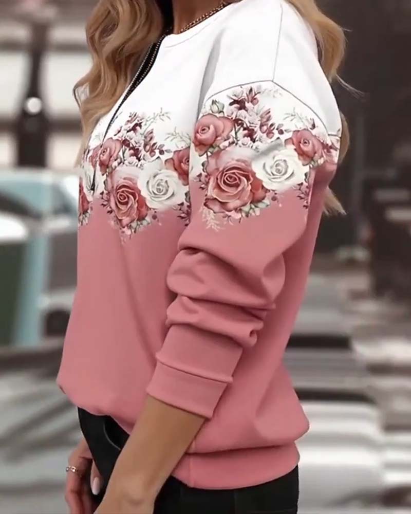 Sweatshirt Med Rund Halsudskæring Og Halv Lynlås