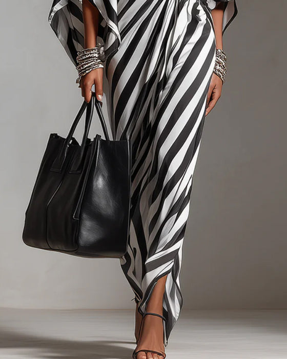 Kjole Off-shoulder Flagermusærme Stribe Lang