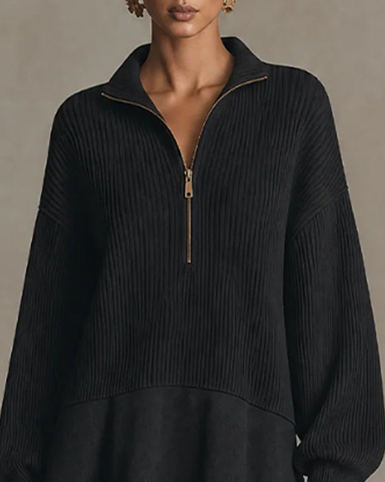 Kjole Sweater Casual Lynlås Lang Ærme