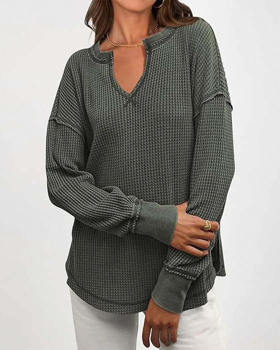 Top Vaffel Henley Lang Ærme
