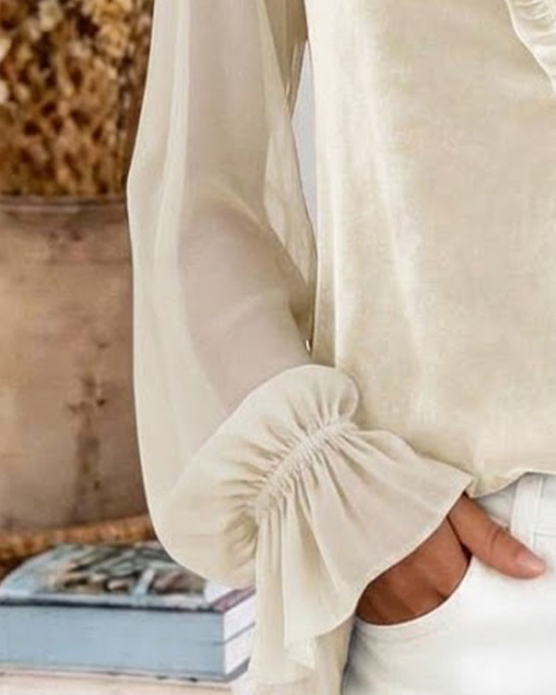Bluse Fløjl Patchwork Rynket Ærme