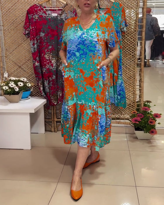 Kjole V-hals Gradient Multifarvet Print