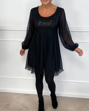 Kjole Rund Hals Modne Ensfarvede Løs