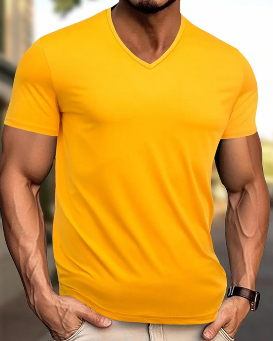 T-Shirt Ensfarvet V-Hals Afslappet Herre