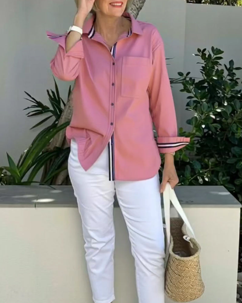 Skjorte Langærmet Knappet Krave Med Lomme