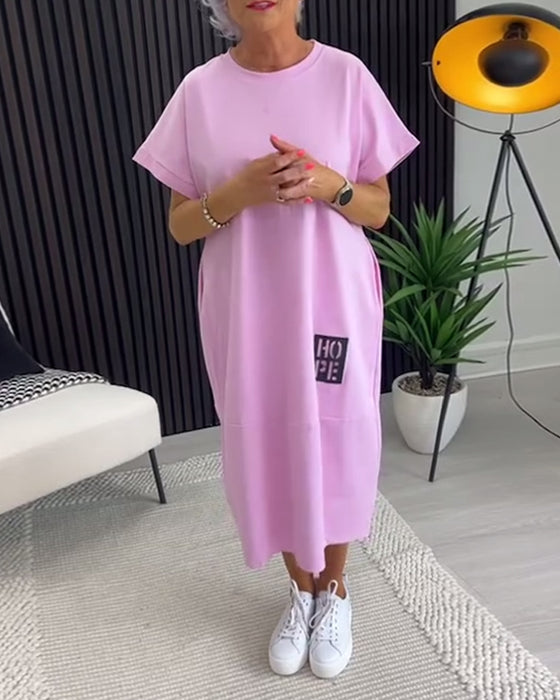 Kjole Korte Ærmer Casual Lige Lomme