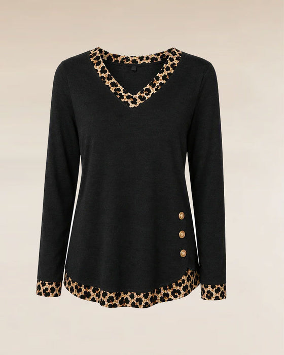 Top Ensidet Knap Leopardprint Sammenføjet