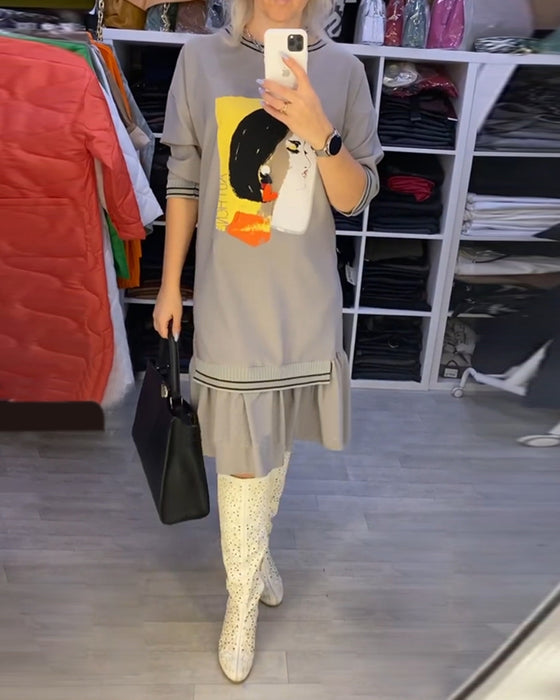 Shift kjole med lange ærmer og portræt