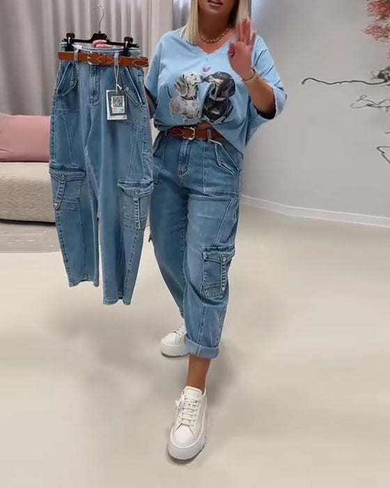Jeans Høj Talje Cargo Stil