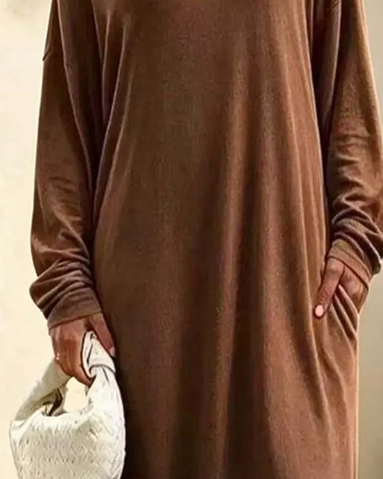 Kjole Asymmetrisk Off-Shoulder Lang Ærme Lomme Maxi