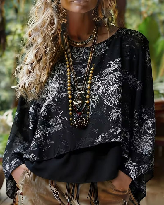 Bluse Botanisk Print Flagermusærme