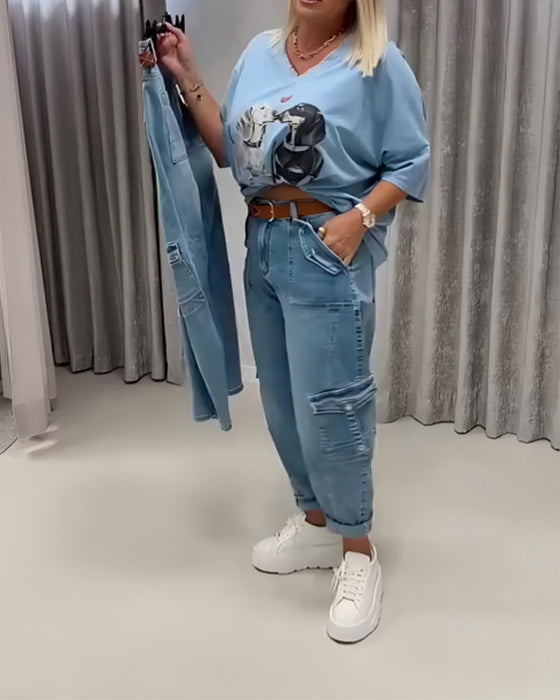Jeans Høj Talje Cargo Stil