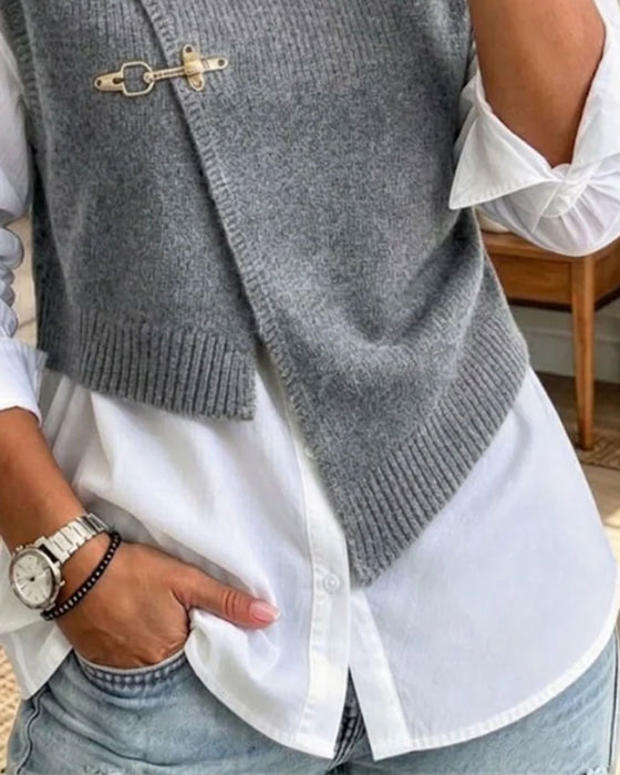 Sæt Halv Turtleneck Diagonal Knappet Sweater Vest