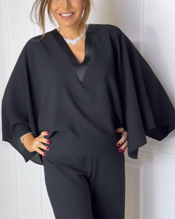 Bluse V-Hals Elegant Butterfly Ærme