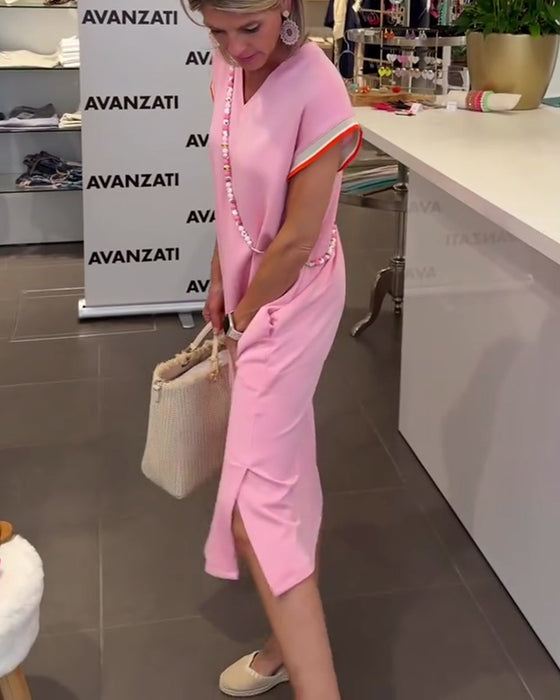 Kjole Lotusbladærmer V-Hals Afslappet Slids