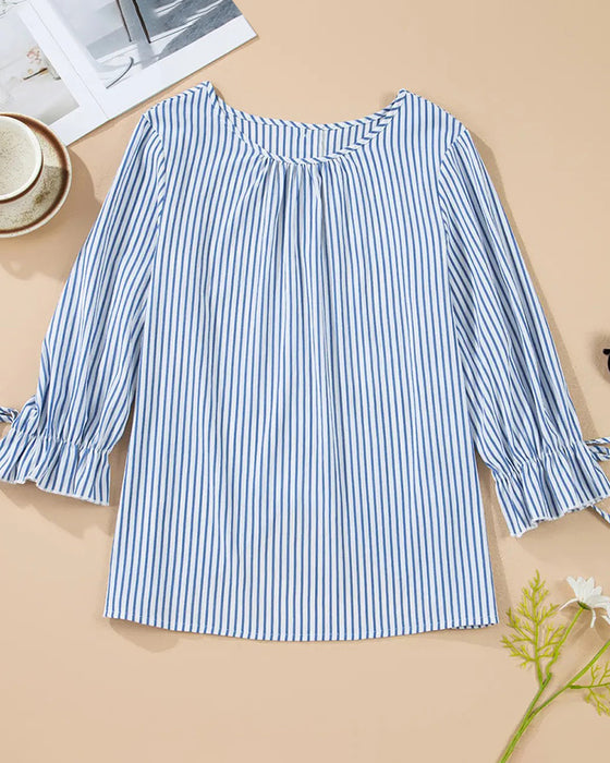 Bluse Stribet Rundhalset Bobble Ærme