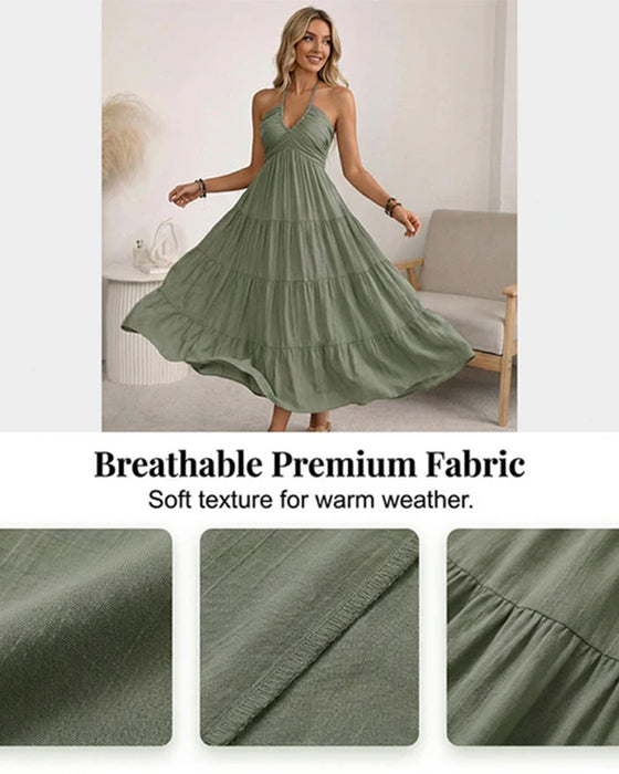 Kjole Halsstrop Bandeau Flerlags Rynke