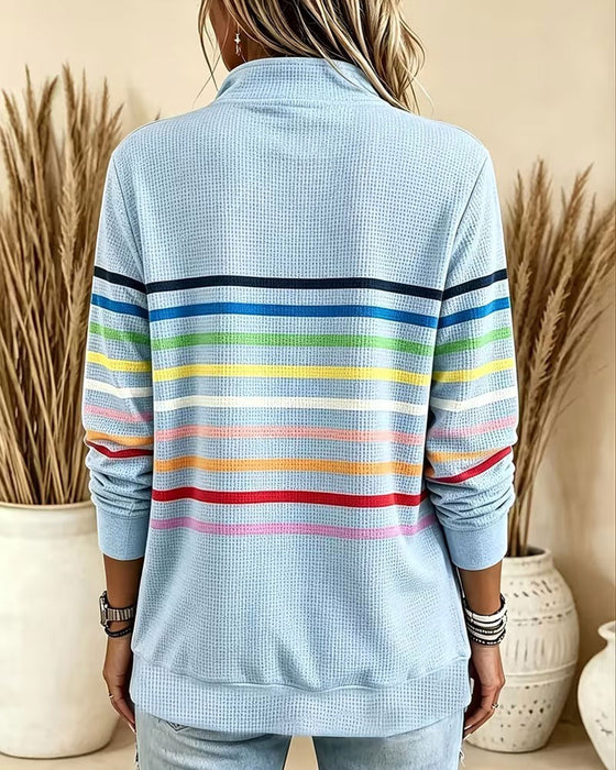 Sweatshirt Stående Krave Lynlås Stribet