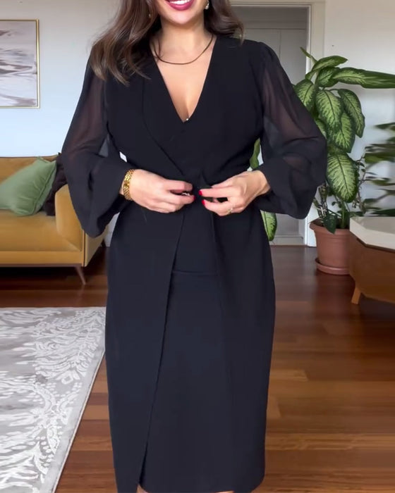 Kjole V-hals lanterne ærmer slim