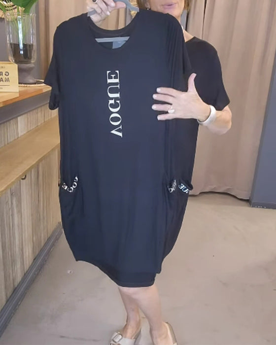 Kjole Casual Korte Ærmer Løs Bogstavtryk