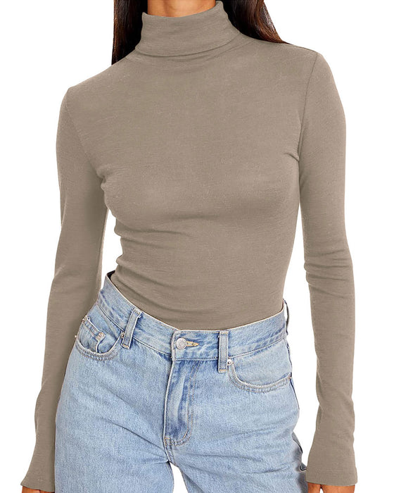 Top Ensfarvet Halv Turtleneck Base