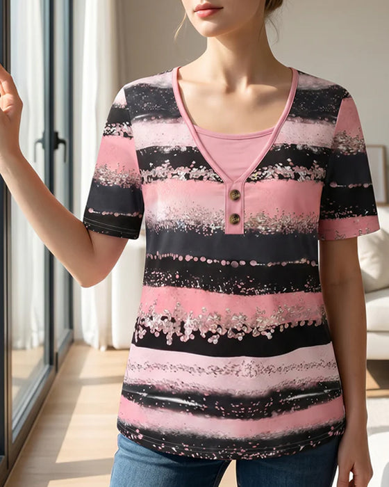 T-Shirt Tryk Patchwork Falsk To Stykker