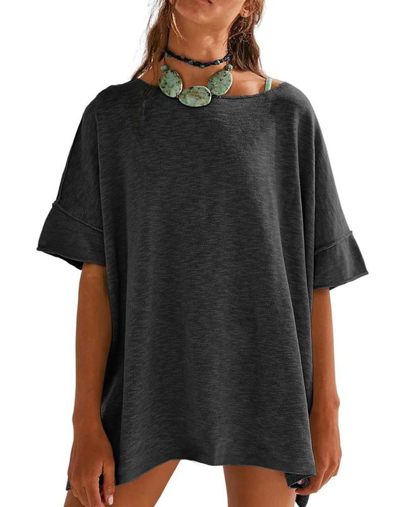 T-Shirt Ensfarvet Patchwork Halv Ærme