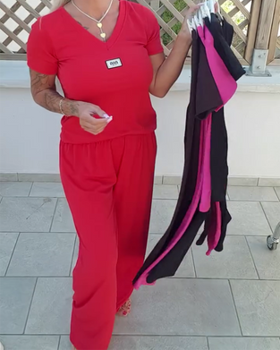 Buksedragt V-Udskæring Casual Bred Ben