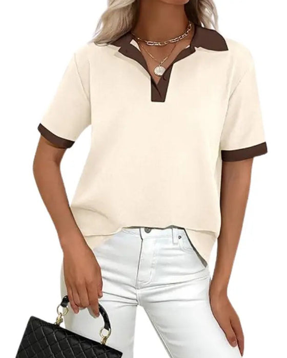T-Shirt Polo Krave Farveblok Kortærmet