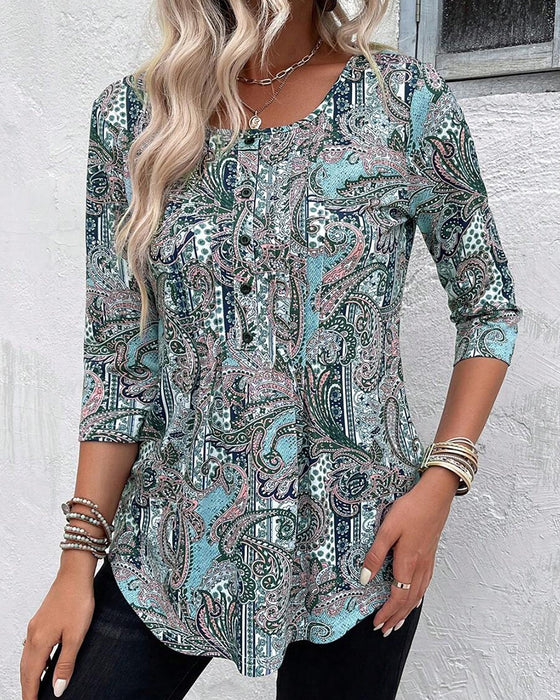 Bluse Trekvartsærme Vintage Tryk